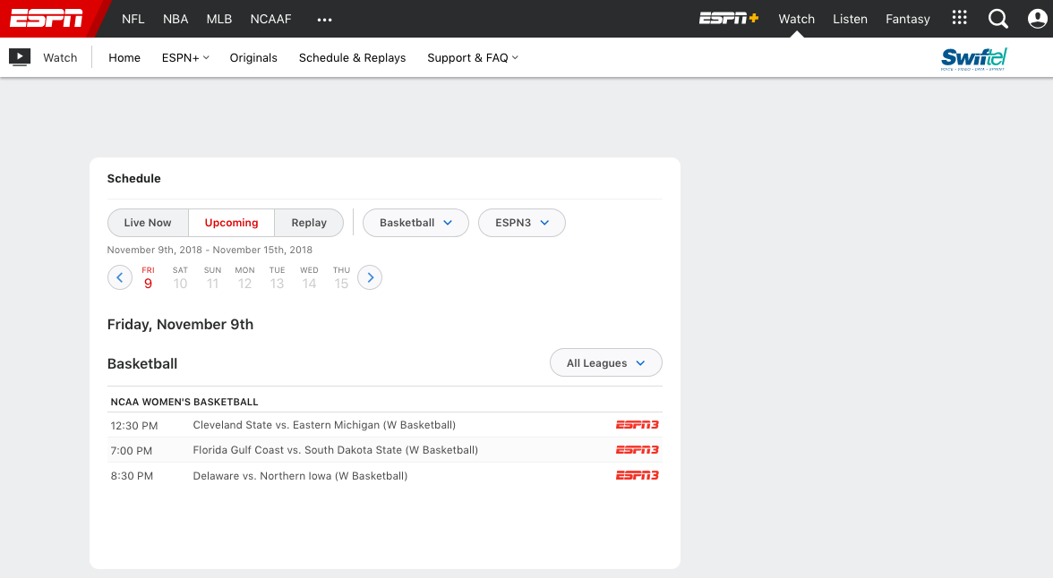 espn 3 schedule today