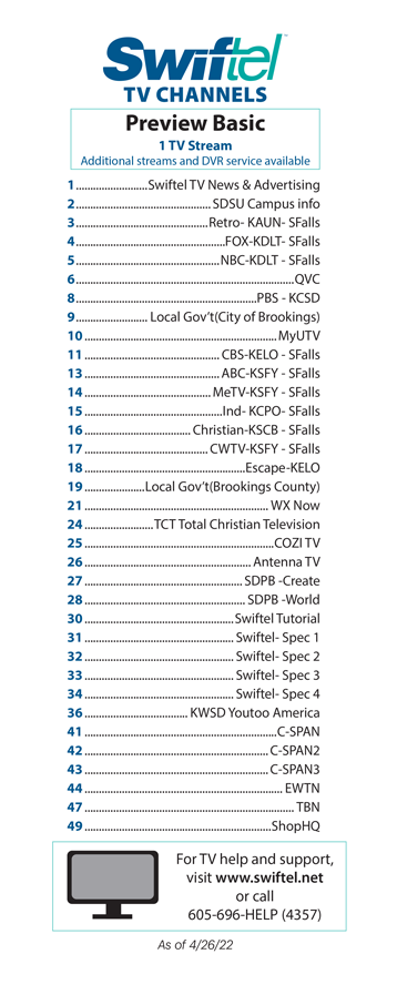 Preview Basic Tv Channel Line Up - Swiftel.net