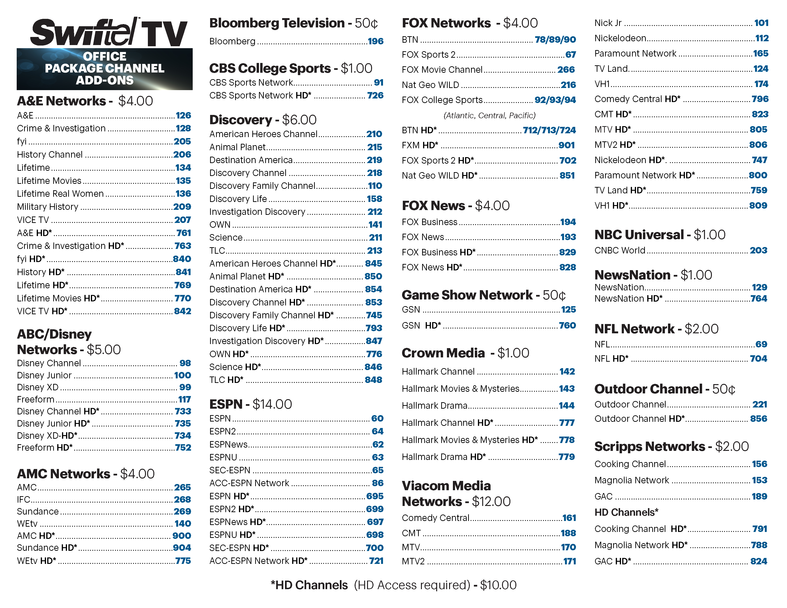 Office Business TV Channel Line Up - Swiftel.net