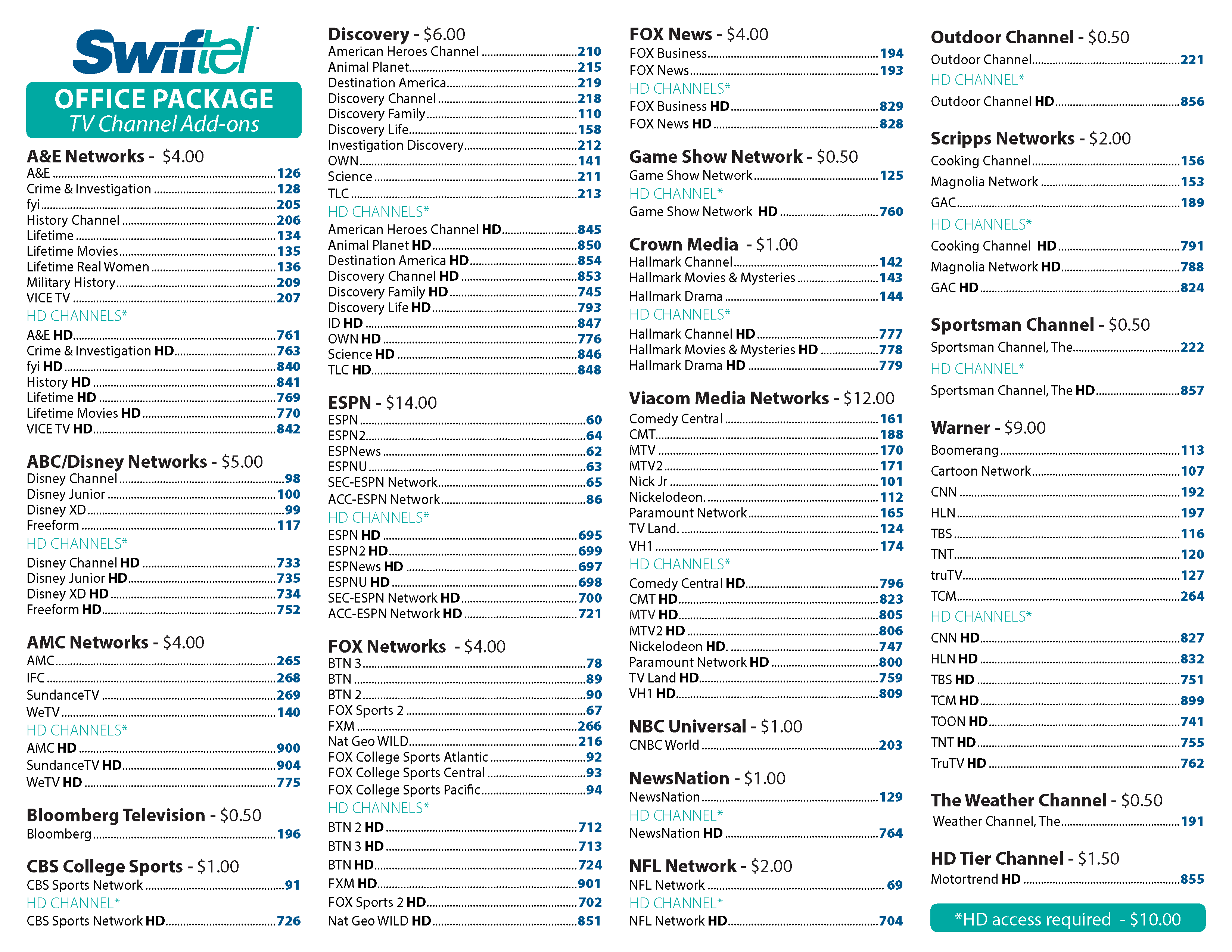 Office Business TV Channel Line Up - Swiftel.net